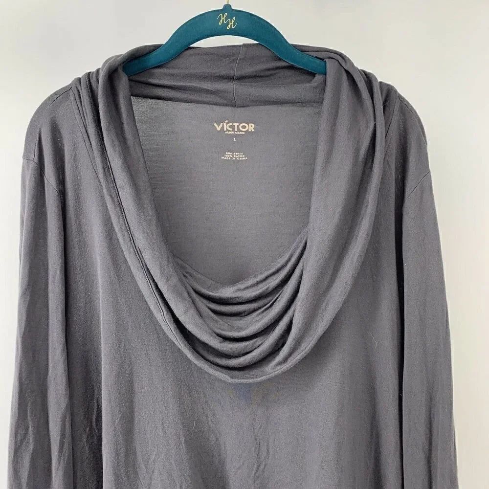 Victor Alfaro Scoop Cowl Neck Gray Top Large - Picture 3 of 8